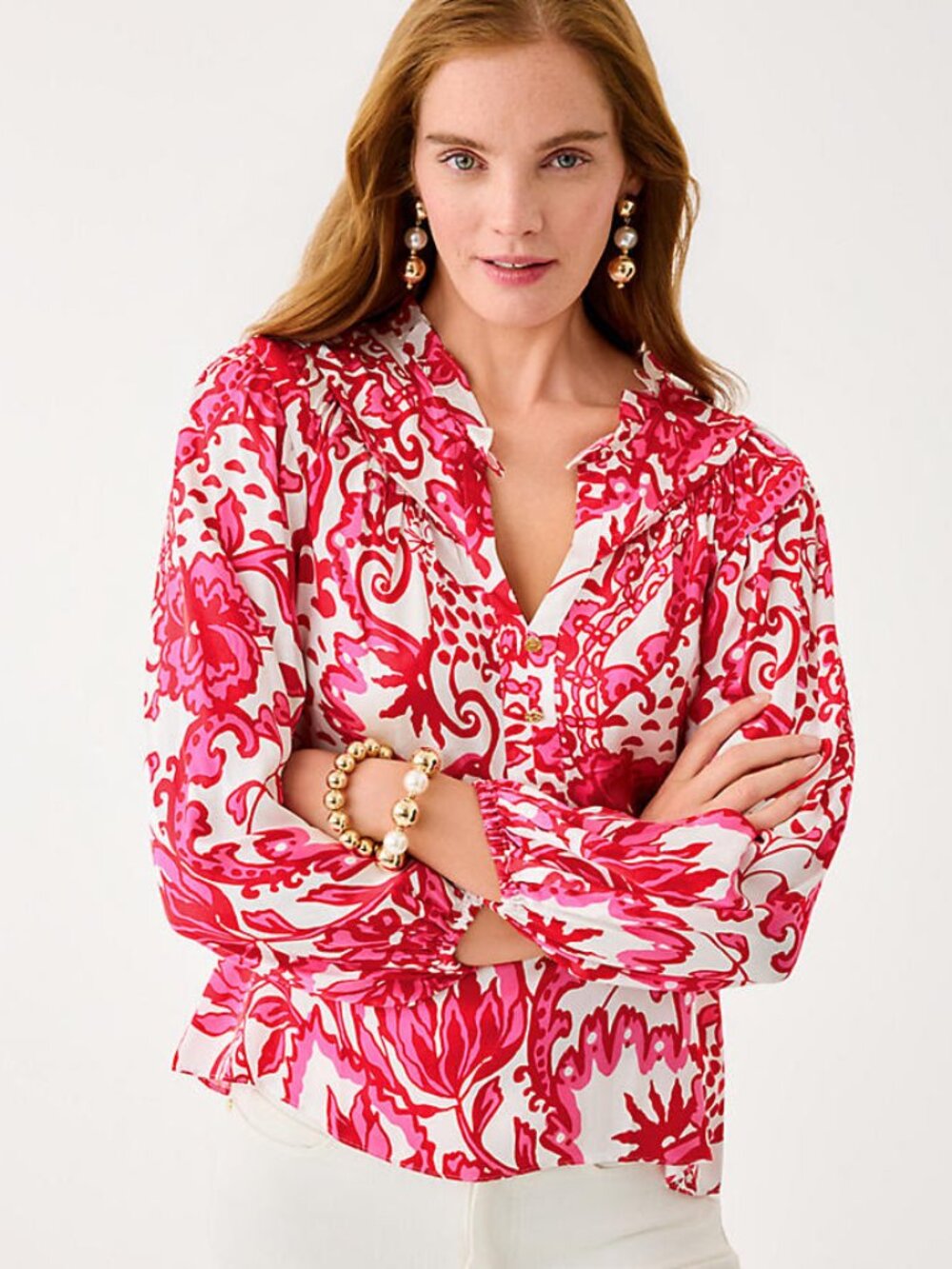 Lilly Pulitzer Japhia Long Sleeve Top - Coconut Spicy Socialite - NWT Size Large